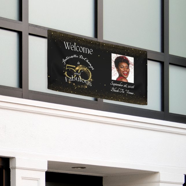 50 und Fabulous Party Personalisiert Name Black Go Banner (Äußeres Gebäude)