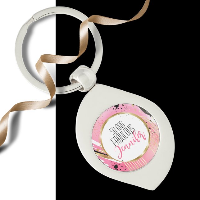 50 und Fabulous Pink Black Glamour Modern Bold Schlüsselanhänger (Von Creator hochgeladen)