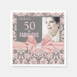 50 und Fabulous pink Damask Diamantbogengeburt Serviette