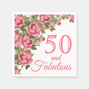 50 und fabulous Pink Floral 50. Geburtstagsparty Serviette