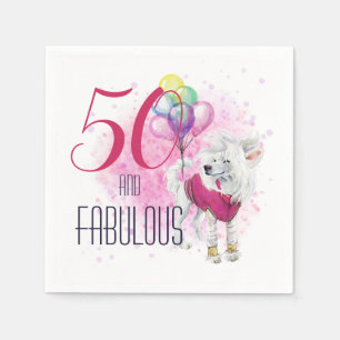 50 und Fabulous Pink Hund mit Balloons Wasserfarbe Serviette