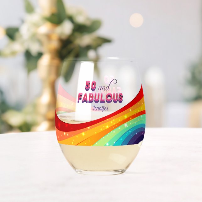 50 und Fabulous Rainbow Custom 50. Geburtstag Weinglas Ohne Stiel (Insitu (Hochzeit))
