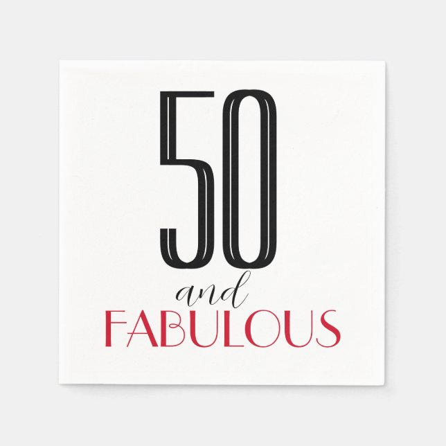 50 und Fabulous Retro Birthday Red Black Serviette (Vorderseite)