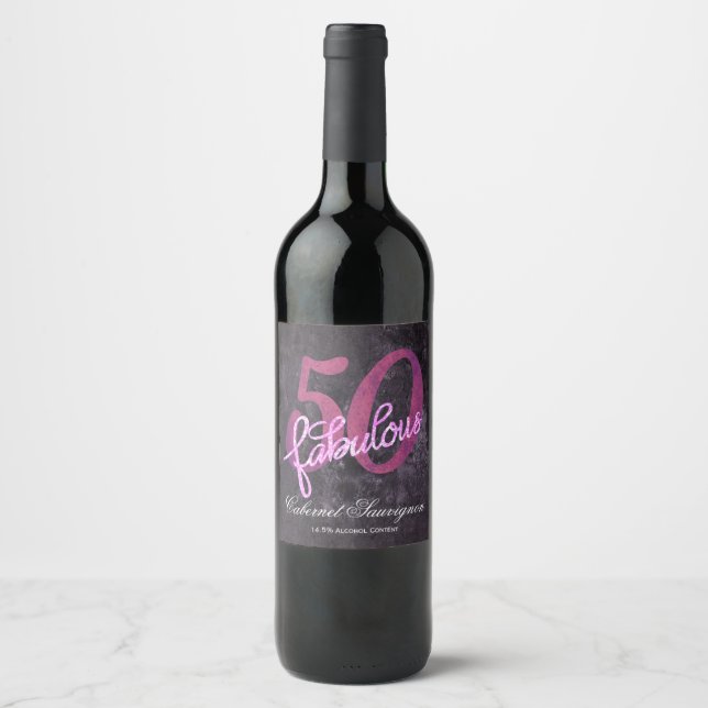 50 und Fabulous | Rosa und Lila Jewel Tone Party Weinetikett (Vorderseite)