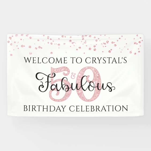 50 UND FABULOUS Rose Gold Confetti Banner (Horizontal)