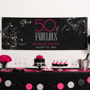 50 und Fabulous Schwarz Rosa Glamour Glitzer Gebur Banner