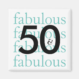 50 und Fabulous | Schwarz, Weiß, Aquamarine Typogr Magnet