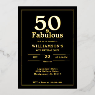 50 und Fabulous   Schwarzer und goldener Geburtsta Folieneinladung