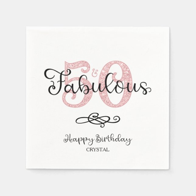 50 UND FABULOUS Script Rose Gold Glitzer Geburtsta Serviette (Vorderseite)
