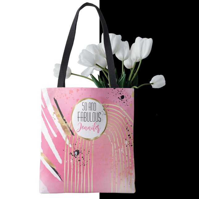 50 und fabulous Stylish Girly Abstrakt Pink Black Tasche (Von Creator hochgeladen)