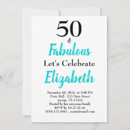 50 und fabulous Türkis Blue Birthday Einladung