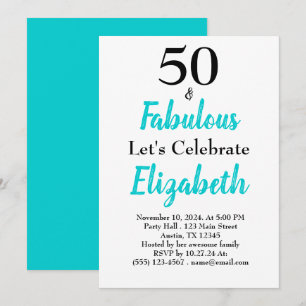50 und fabulous Türkis Blue Birthday Einladung