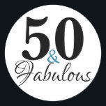 50 und Fabulous Typografie 50. Geburtstag Runder Aufkleber<br><div class="desc">"50 and Fabulous" 50. Geburtstagsaufkleber. Die Wörter"50 und Fabulous" sind Set mit beliebter Typografie. Die blau-schwarzen Textfarben können im Bearbeitungsmenü geändert werden.</div>