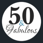 50 und Fabulous Typografie 50. Geburtstag Runder Aufkleber<br><div class="desc">"50 and Fabulous" 50. Geburtstagsaufkleber. Die Wörter"50 und Fabulous" sind Set mit beliebter Typografie. Die blau-schwarzen Textfarben können im Bearbeitungsmenü geändert werden.</div>