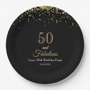 50 und Fantastisch Gold Glitter und Schwarze Gebur Pappteller