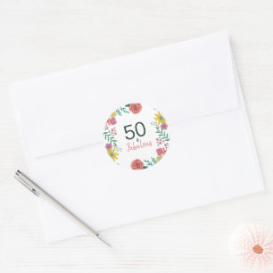 50 und fantastisch grün elegante Blumen-Aquarell   Runder Aufkleber