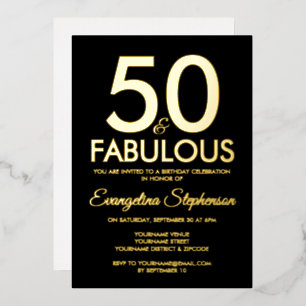 50 und Fantastisch Moderne Schwarze Goldene 50. Ge Folieneinladung