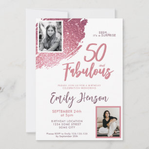 50 und Fantastisch Pink Glitter 2 Foto 50. Geburts Einladung