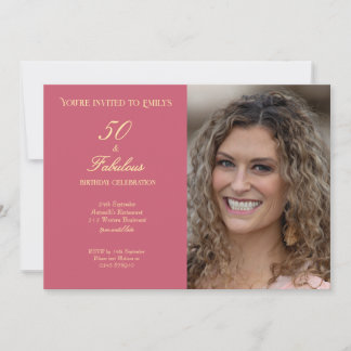 50 und Fantastisch Pinke Foto Elegante Schrift Einladung