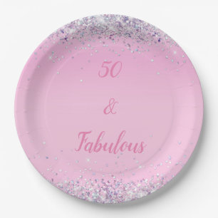 50 und fantastisch rosa holografischer Glitter Pappteller