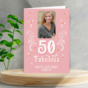 50 und fantastisches Laub Pink Foto 50. Geburtstag Karte