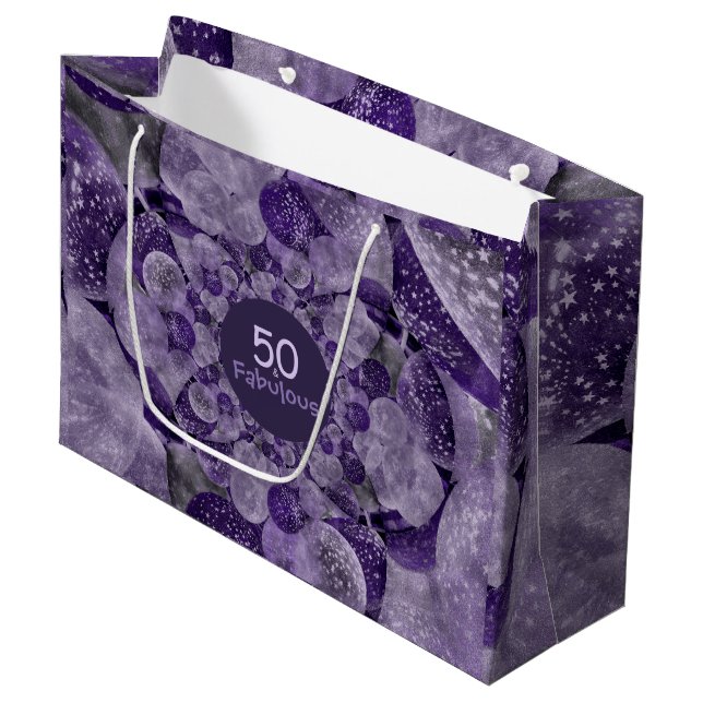 50 und faule Balloons Lila Kaleidoskop Große Geschenktüte (Vorderseite Schrägansicht)