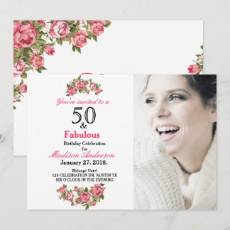 50 und Föulous Floral | 50. Geburtstagseinladungen Einladung