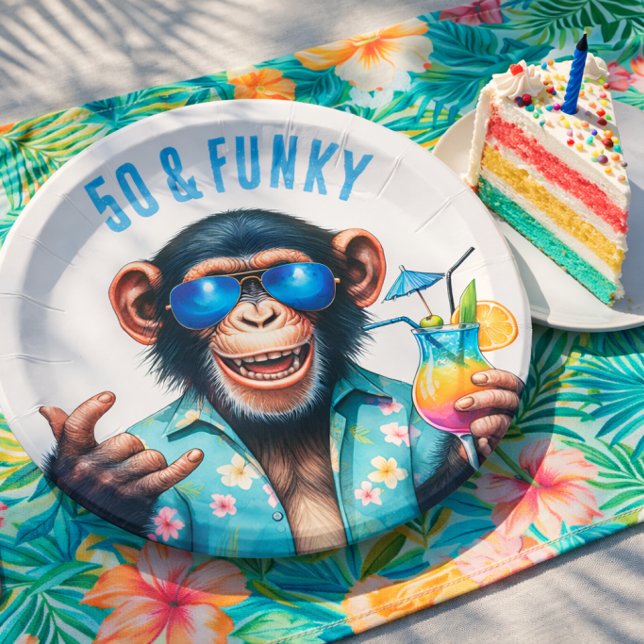 50 und Funky Summer Monkey 50. Geburtstag Pappteller (50 and Funky Summer Monkey 50th Birthday Paper Plates)