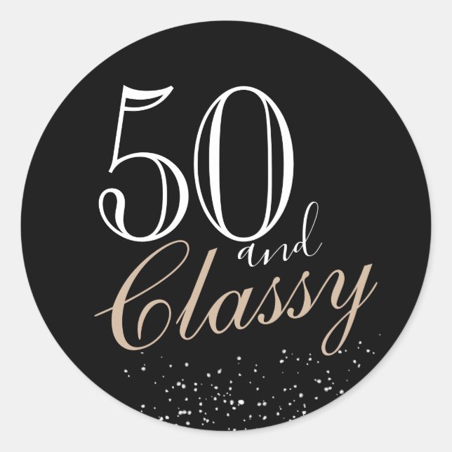 50 und Klasse Moderne Elegant Black Birthday Runder Aufkleber (Vorderseite)