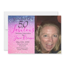 50 und üppiger Lila Glitzer Rosa Einladung