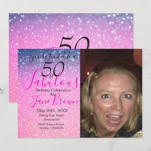 50 und üppiger Lila Glitzer Rosa Einladung