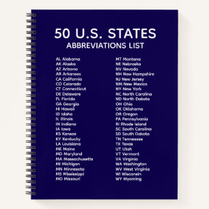 50 US-Bundesstaaten Abkürzungsverzeichnis – Blaues Notizbuch