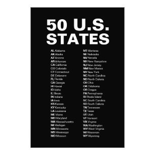 50 US-Bundesstaaten Abkürzungsverzeichnis – Minima Fotodruck