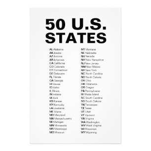 50 US-Bundesstaaten Abkürzungsverzeichnis – Minima Fotodruck