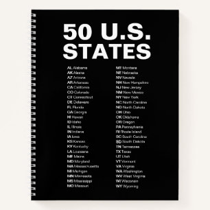 50 US-Bundesstaaten Abkürzungsverzeichnis – Schwar Notizbuch