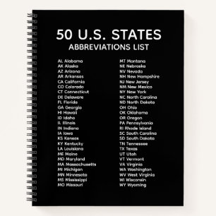 50 US-Bundesstaaten Abkürzungsverzeichnis – Schwar Notizbuch
