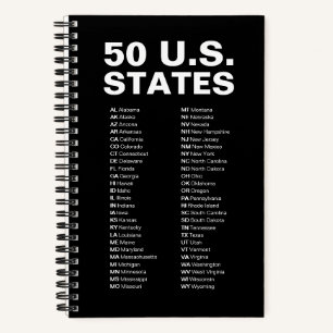 50 USA-Staaten Abkürzungsverzeichnis - Schwarze Ed Notizbuch