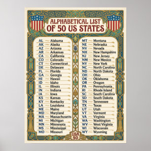 ★ 50 Vereinigte Staaten von Amerika Vintage Rust Poster