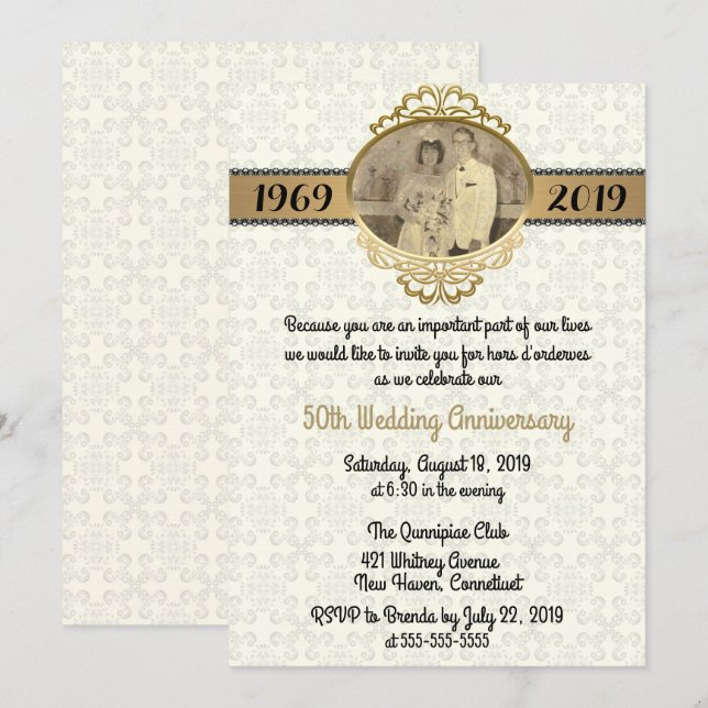 50. Vintager Hochzeitstag Einladung (Vorne/Hinten)