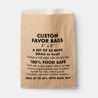 50 x Sacs personnalisés personnalisés Kraft Favor