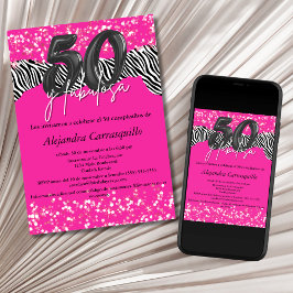 50 y Fabulosa Hot Pink Zebra Spanisch 50. Geburtst Einladung