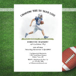 50 Yard American Football 50. Geburtstag Einladung<br><div class="desc">Starten Sie das Party stilvoll mit dieser vom amerikanischen Fußball inspiriert Geburtstagseinladung. Das Design zeigt eine Aquarellbilder eines Fußballspielers in weißer und blauer Gangart, Jersey Nummer 50, der mit dem Ball läuft. Die Überschrift "Über die 50-Meter-Linie" fügt dem Meilenstein einen spielerischen Schnickschnack hinzu. Ideal für einen 50. Geburtstag, aber alle...</div>