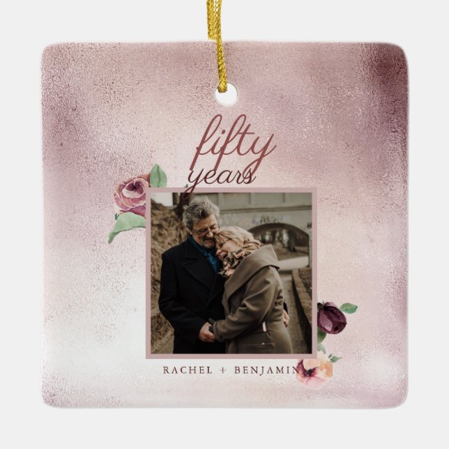 50 Year Wedding Anniversary Rose Gold Glitter Keramikornament (Vorderseite)
