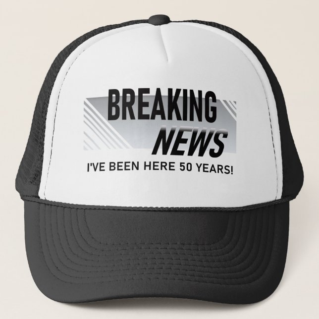 50 Year Work Anniversary Breaking News Employee Truckerkappe (Vorderseite)