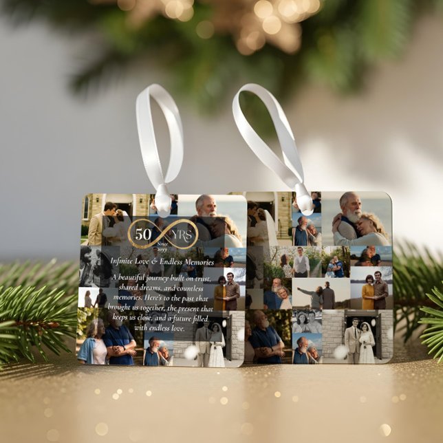 50 Years Anniversary Infinity Photo Collage Gift Ornament Aus Metall (50 Years Anniversary Infinity Photo Collage Gift Metal Ornament)
