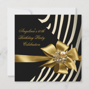 50. Zebra Gold Cream Black Birthday Party Einladung