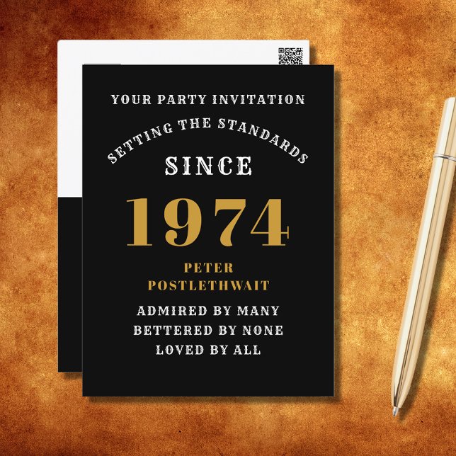 50e anniversaire 1974 Black Gold Invitation (Elegant Black and Gold 50th Birthday Invitation - Create Your Own Personalized Design. )