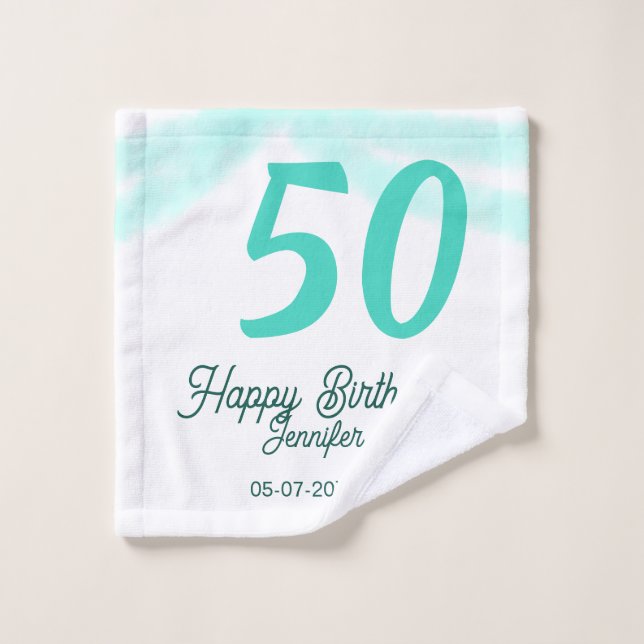 50e anniversaire ajouter nom date année vert paste (Gant de toilette)