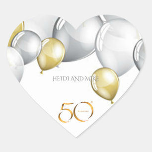 50e anniversaire autocollants cardiaques/noms pers