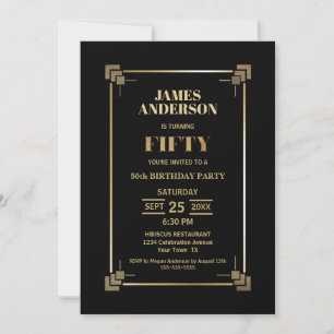 50e anniversaire Black and Gold Party Invitation